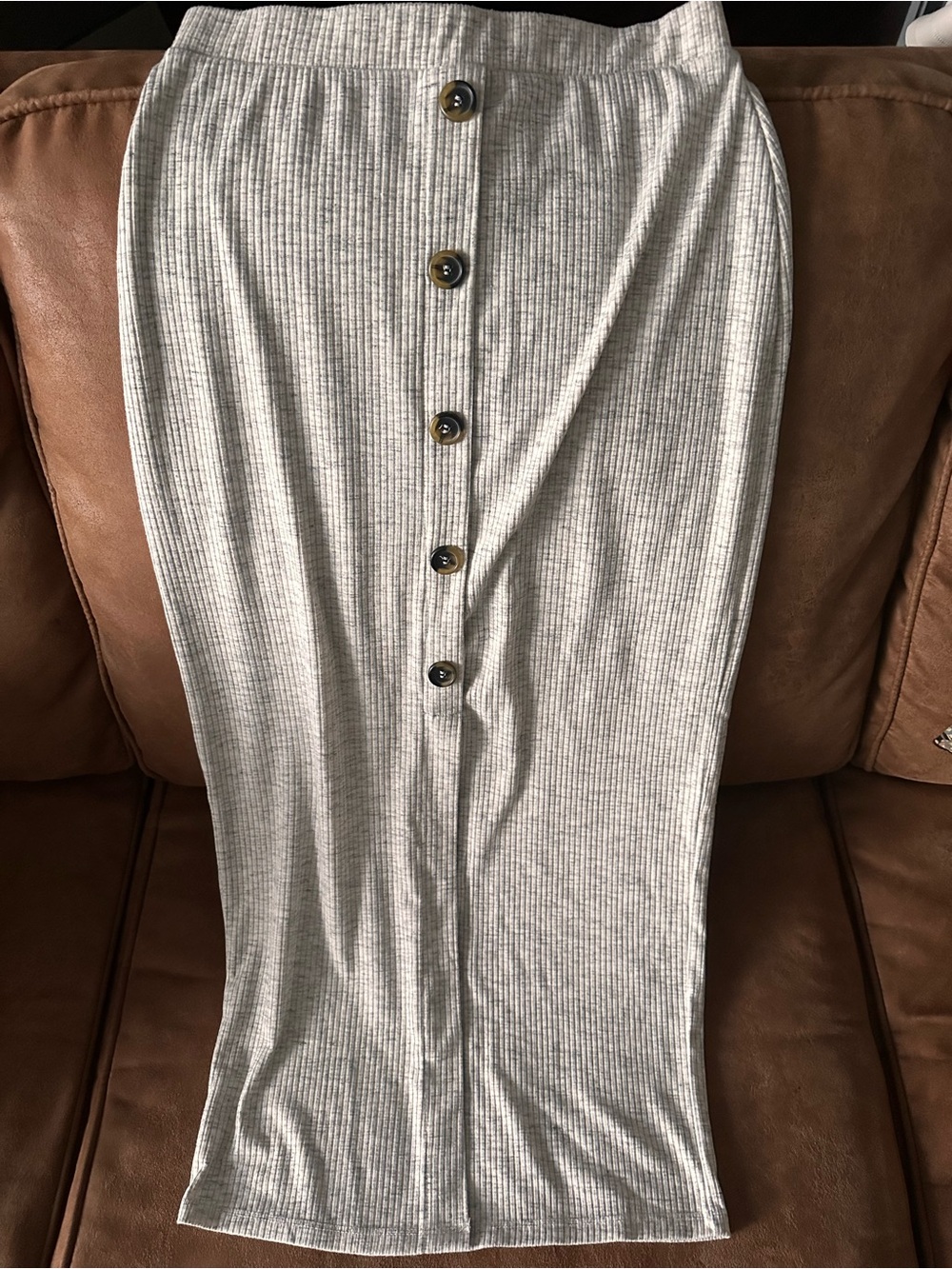 ASOS Button-Front Ribbed Knit Maxi Skirt - Light Gray